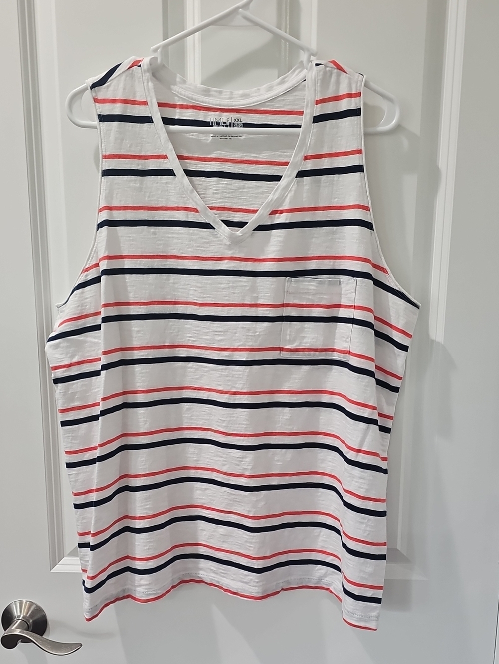 Time and Tru White V-Neck Striped Tank Top - Navy & Red